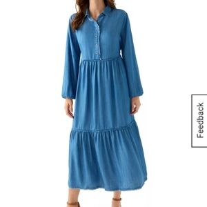 Wonderly Women's Raw Edge Tiered Maxi Dress-Med Wash Size XL
